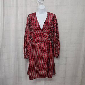 Old Navy Plaid Wrap Dress Red Black Preppy Cottage Prairie 2X